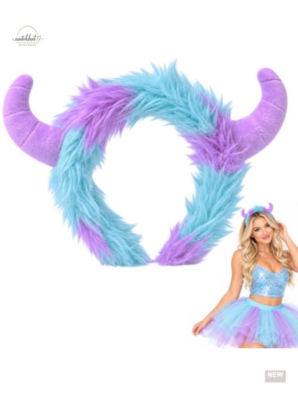 Furry Monster Headband Purple Horns Halloween Costume Accessory